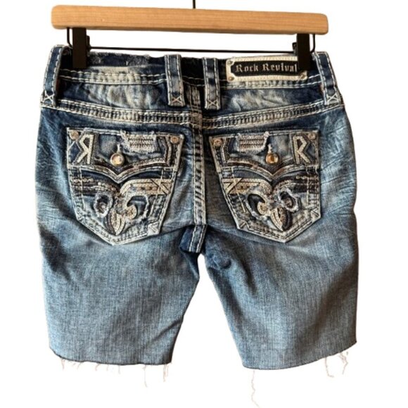 Women's 24 Rock Revival Montara Bootcut/Cut Off Jeans Shorts - Picture 1 of 8